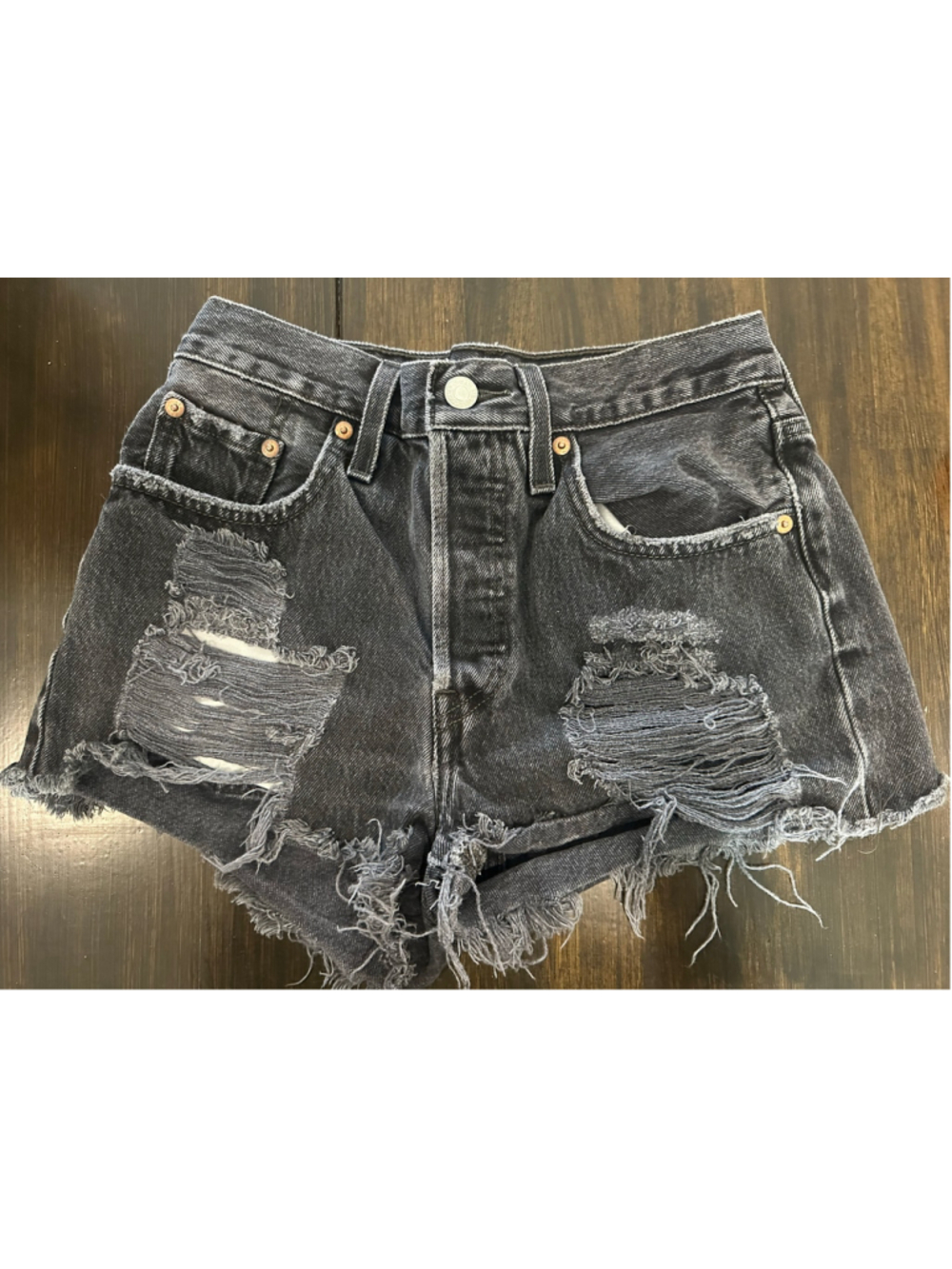 Women's Levi's 501 Distressed Jean Shorts Black Size 25”